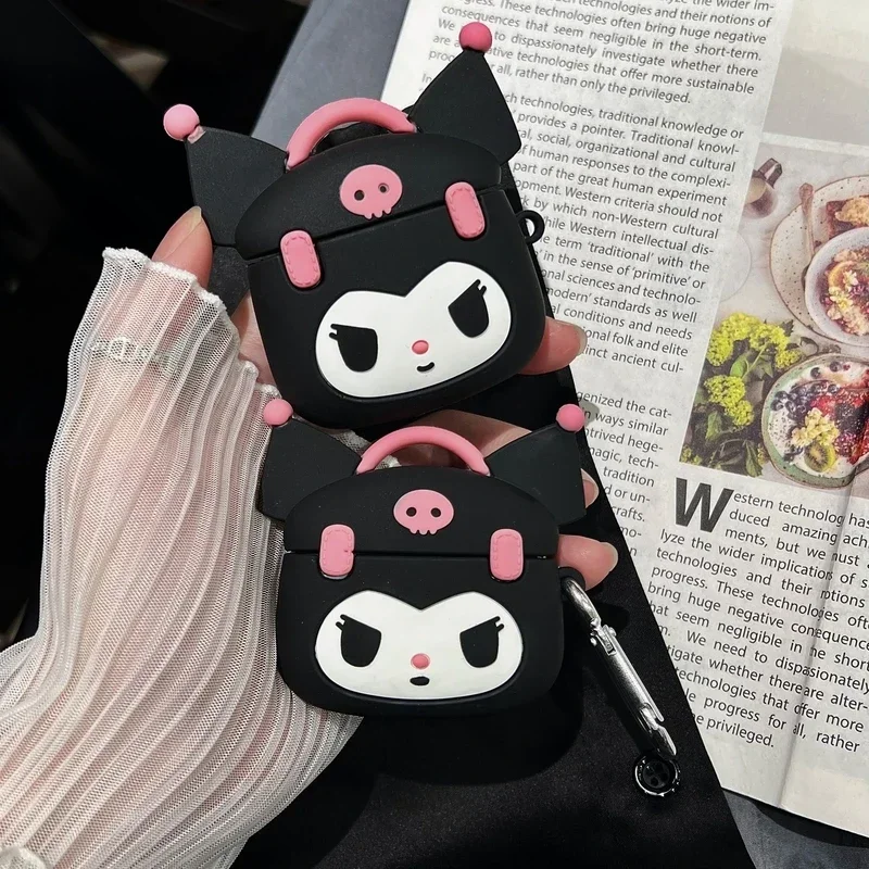 3D Cute Cartoon Sanrio Kuromi Earphone Case For Airpods 3 2 1 Pro 2021 Wireless Bluetooth Headset Protective Soft Slicone Cover