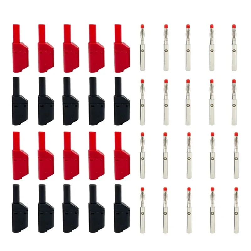 

20PCS/ 4mm Male Retractable Sheath Stackable Banana Plug Shrouded Fully Insulated Safety Wire Solder Connector Black Red