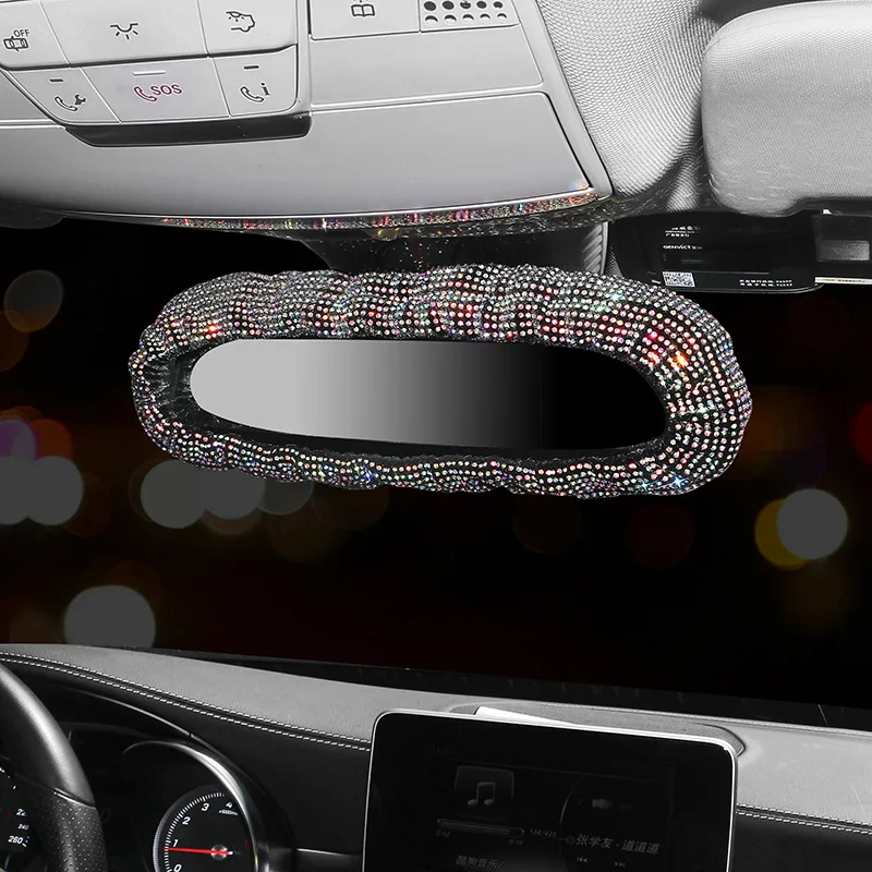 Bling Rhinestone Rear View Mirror Charming Car Rearview Mirror Cover With Crystal Diamonds Elastic Glitter Car Rear View