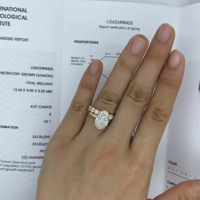 Zestawy pierścionków z 14-karatowego żółtego złota owalny krój 4CT DEF Lab Grown Diamond Engagement Ring CVD HPHT Lab Diamond Engagement Ring Halo Rings IGI