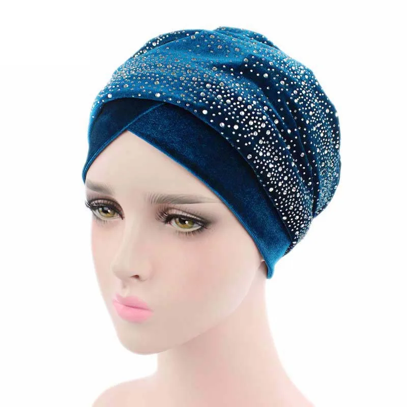 Women Velvet Muslim Wrapped Head Turban Scarf  Hat Long Tail Style Elegant Female Head Wraps Solid Color Party Turban Headwear