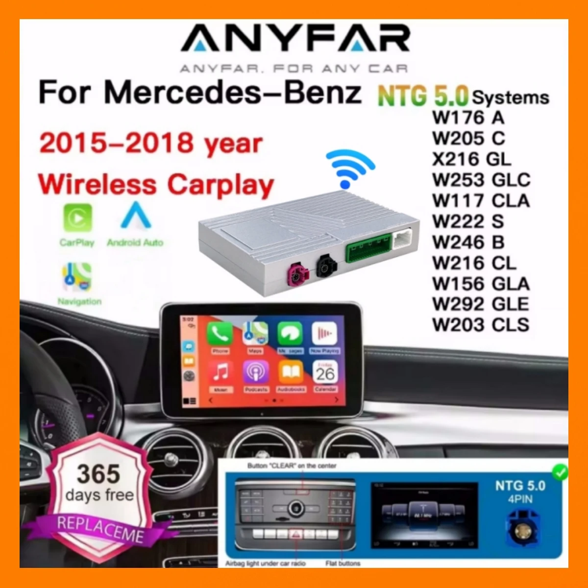 Wireless CarPlay Android Auto Retrofit Kit Decoder Box CarPlay Interface For Mercedes Benz NTG 5.0 5.1 COMAND System 2014-2017