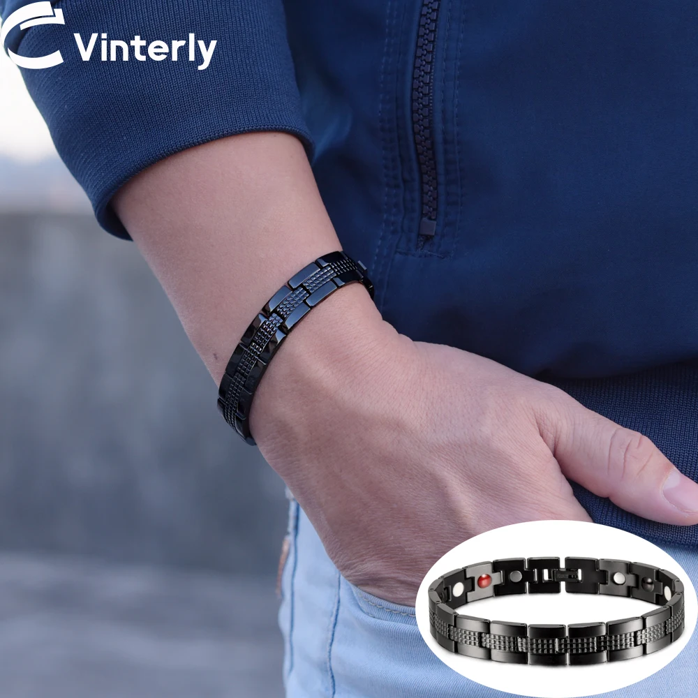 

Titanium Magnetic Bracelet Mens Black 21.5cm Anti-allergy Chain Link Bracelet Benefits Wristband Magnetic Therapy Bracelet Homme