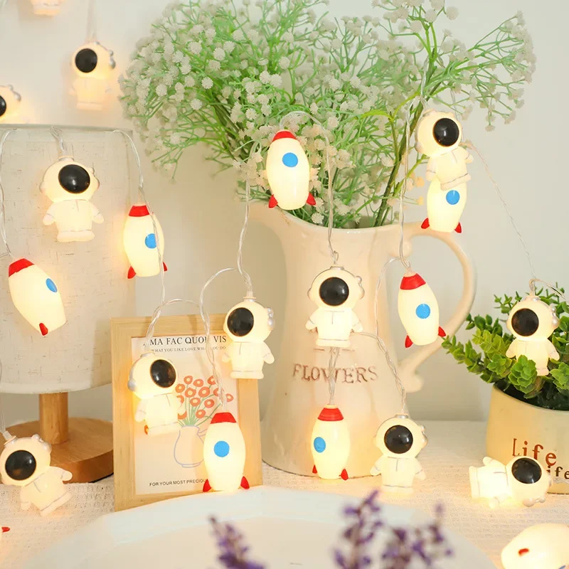 

2M 10LED Astronaut Fairy String Light Cute Rocket Bedroom Hanging Lights Garden for Out SpaceTheme Birthday Party Favors Decor