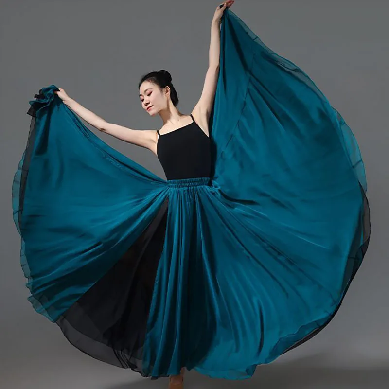 

Новая юбка для танцев 2026 года: классическая, двухслойная, с расклешением на 720 градусов, для тренировок, женская, с эластичным поясом