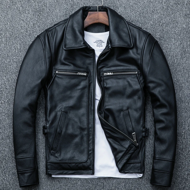 

Classic Men Cowhide Coat Natural Men's Genuine Leather Jacket Vintage Style Real Leather Clothes Men Clothing Calf Skin Clothes