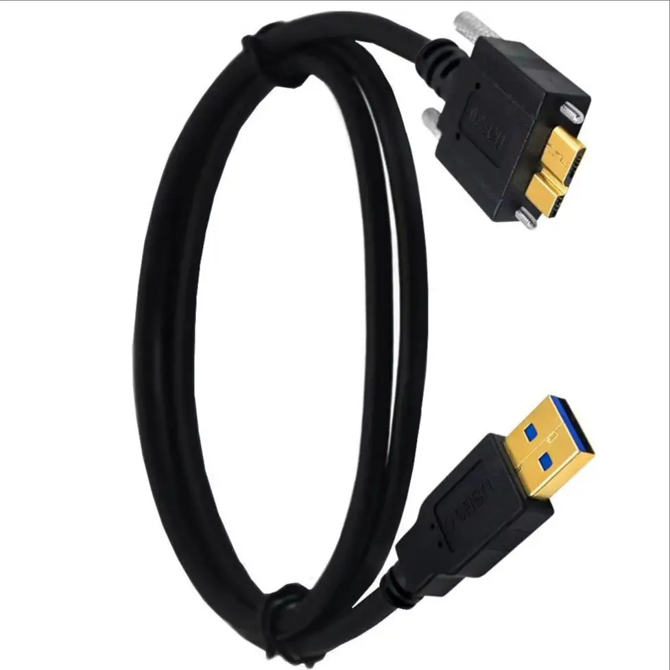 Micro B USB 3.0 Cable with Panel Mount Locking Screws Data Sync Wire 30cm/100cm/3m/5m Prevent Dropped Connections for USB