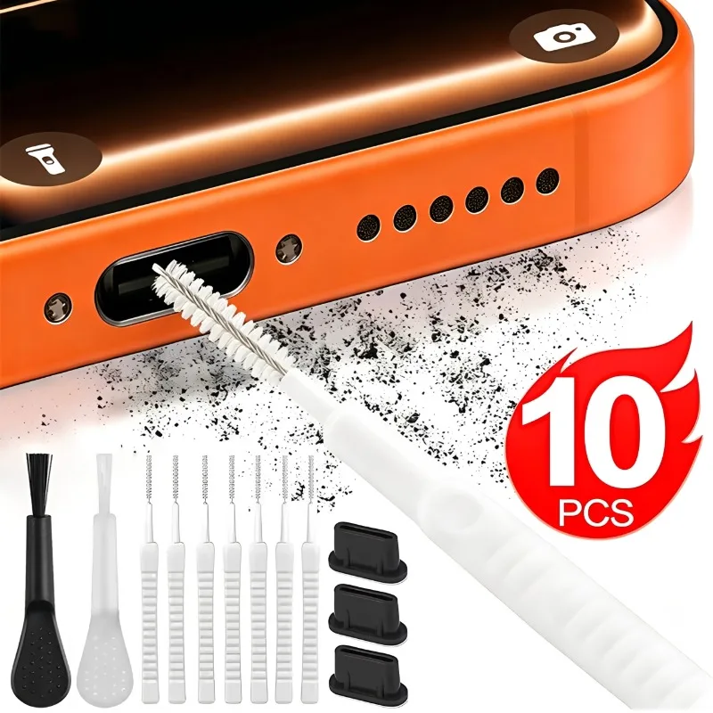 1/10PCS Charging Port Dust Plug with Cleaning Brush for iPhone 17 16 15 Pro Max Plus Samsung S26 iOS Type C USB Cleaner Set