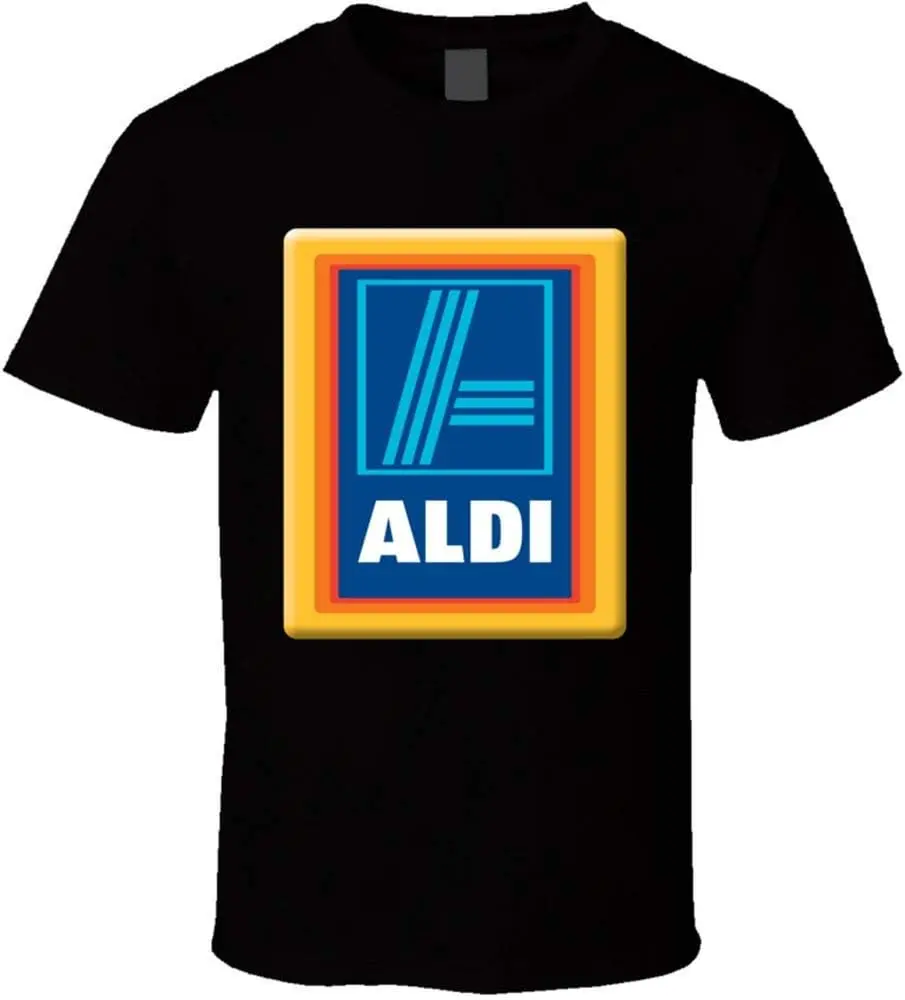 

Aldi Market T-Shirt Black Short Sleeve Tops Tees Cotton Print Tshirts