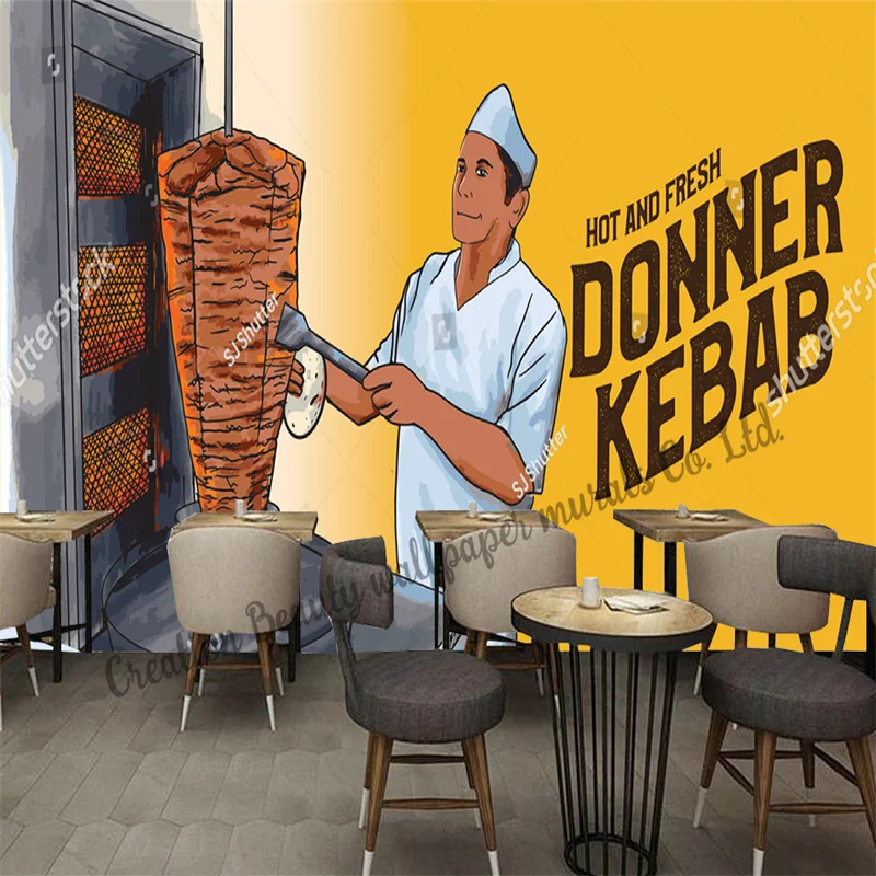 Custom Fast Food Kebab Wallpaper Industrial Decoration Mural Restaurant Snack Bar Kitchen Background Wall Papel De Parede