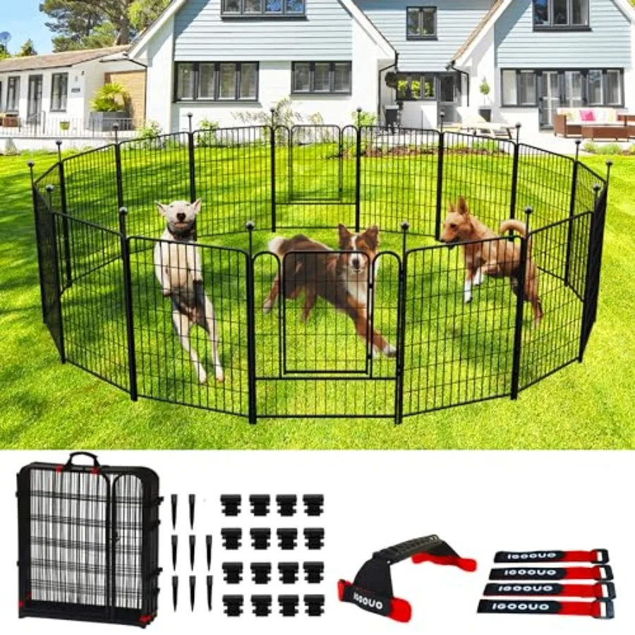 

36'' High Portable Dog Playpen for Yard and RV Camping 8 Panels Rustproof Sturdy Stake Dog Fence in Black for Medium to Large D