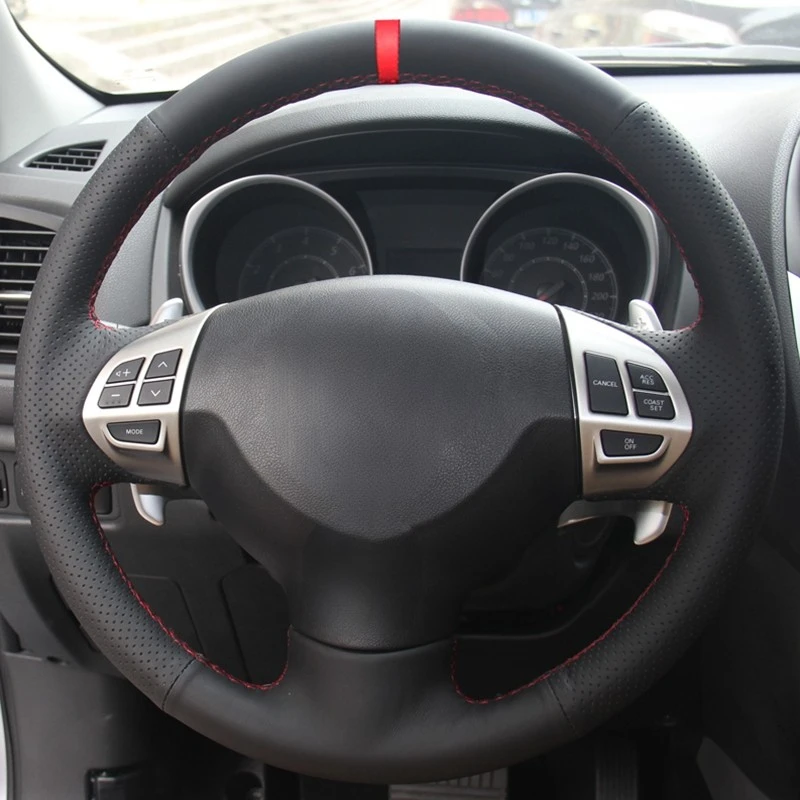 Artificial Leather Car Steering Wheel Cover Red Marker For Mitsubishi Lancer EX 10 Lancer X Outlander ASX Colt Pajero Sport