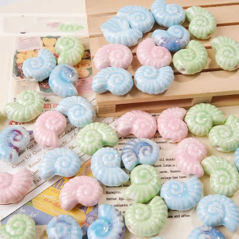 10pcs /bag Handmade Ceramic Beads Craft Snail Shell Bead Ceramic Fresh Color Spacer Loose Beads DIY Accessories 3D