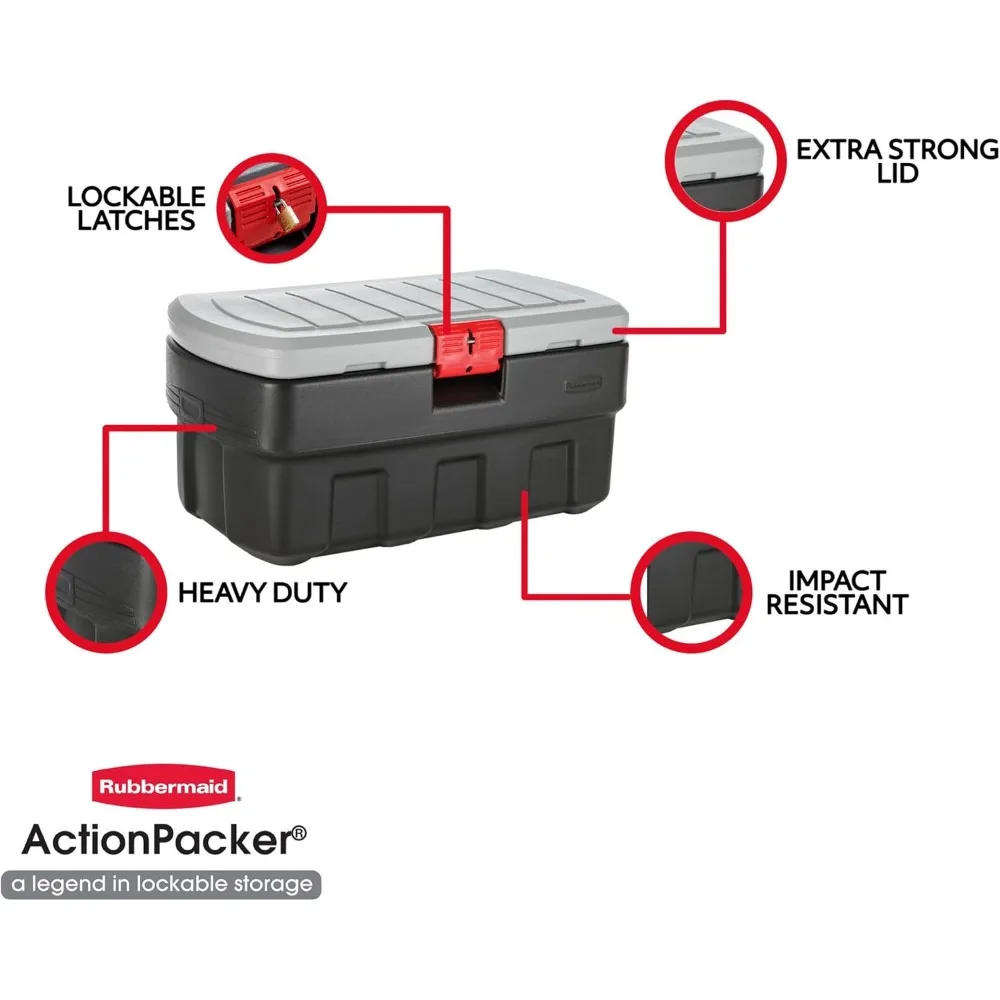 Recipiente de armazenamento seguro, capacidade de 35 galões, uso externo e industrial durável, esquema de cores cinza e preto