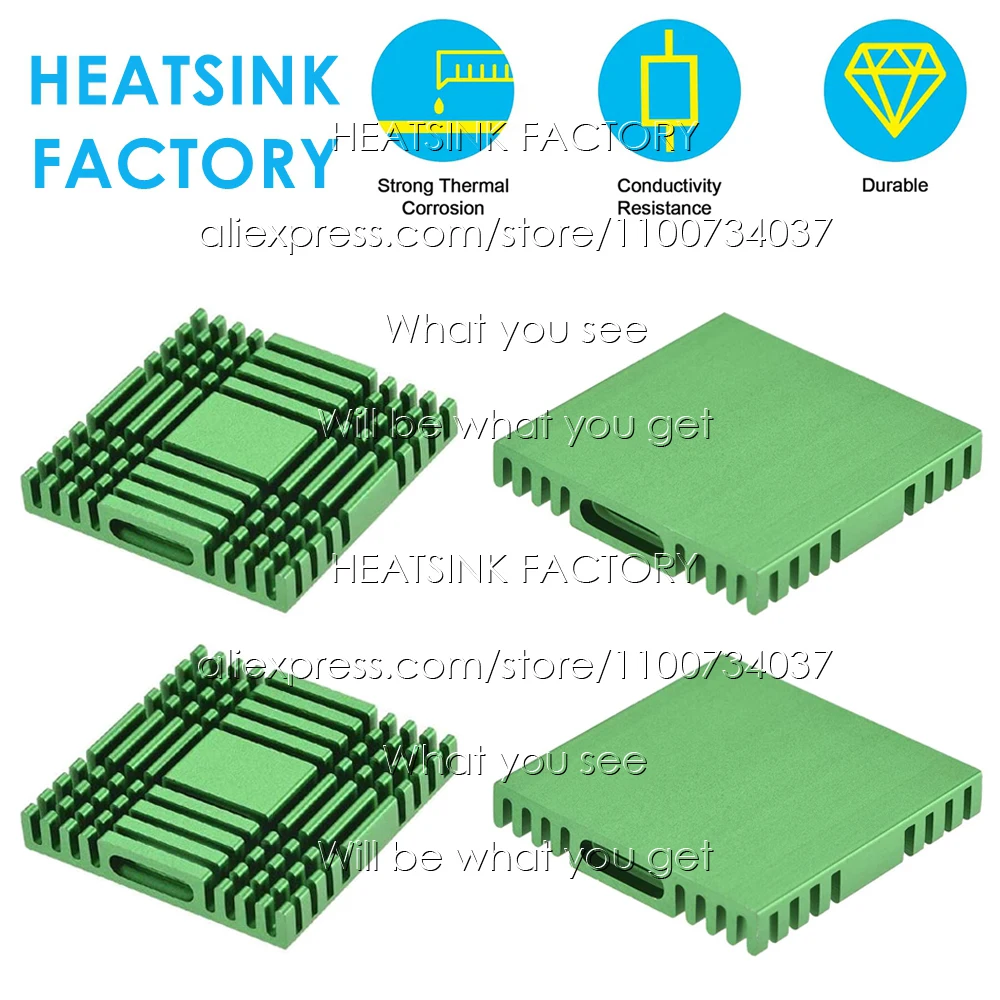 38x38x6mm Green Square Zigzag Aluminum Pin Fins Heatsink Cooler Radiator Cooling for North / South Bridge CPU IC