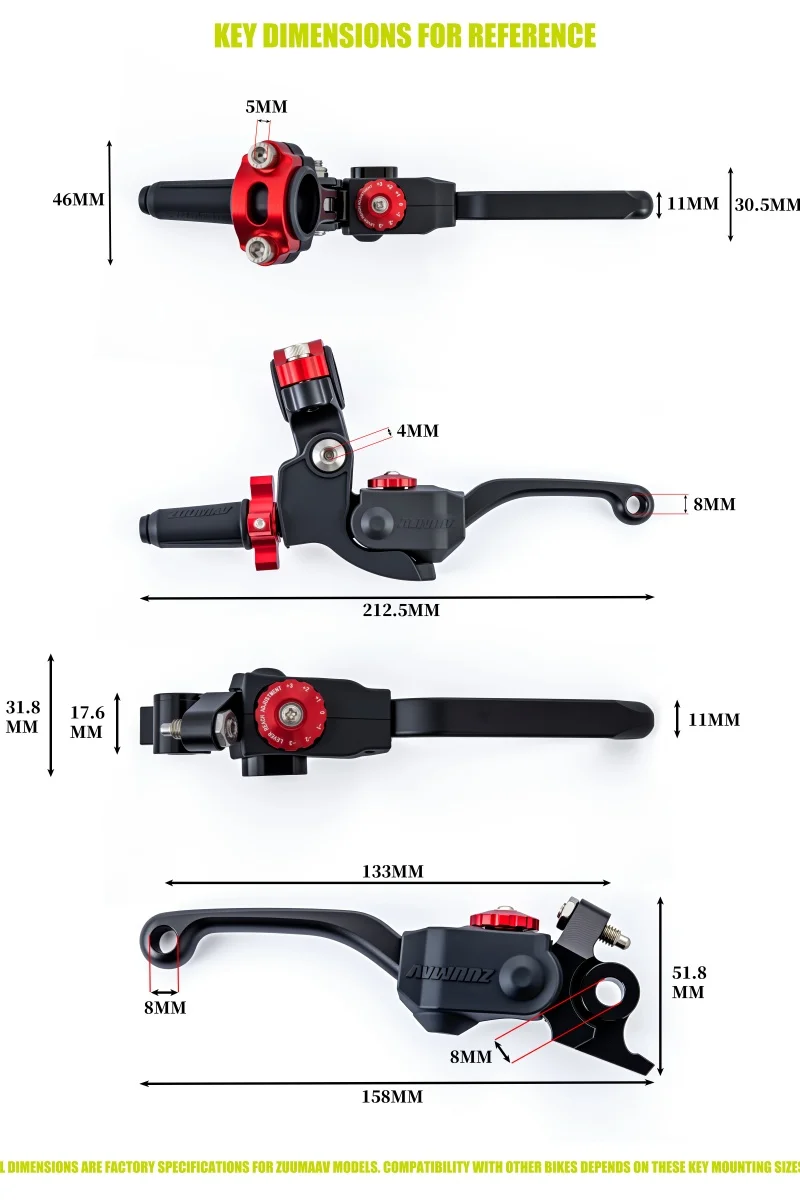 ZUUMAV CNC 6061 Aluminum Fold‑Away Brake & Clutch Lever Set, 22mm 7/8