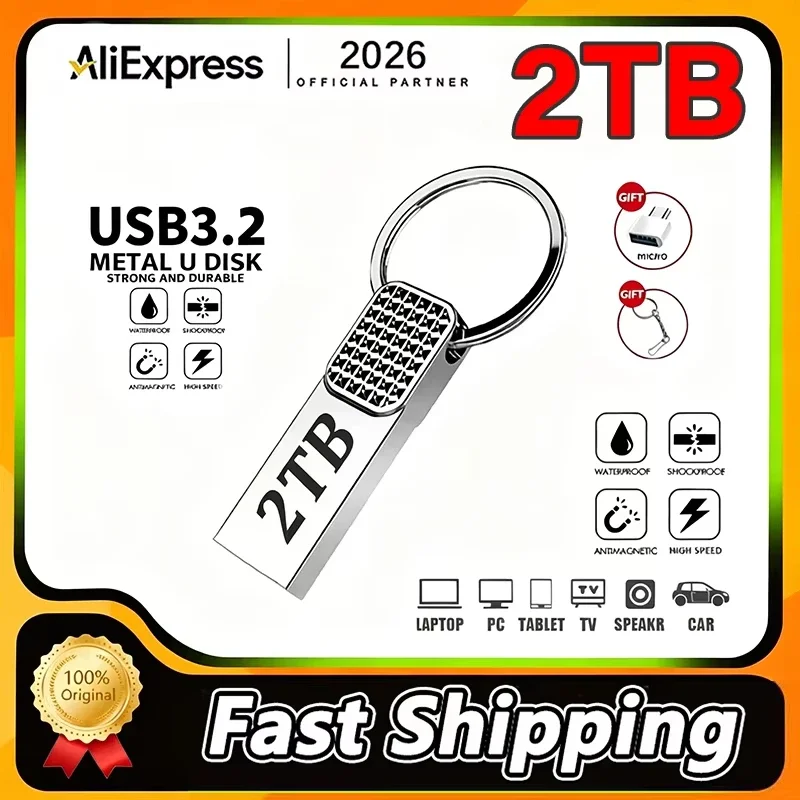 NEW 2TB Metal Flash Drive USB 3.2 High Speed Pen Drive OTG 1TB 512GB 256GB U Disk Memory Stick For Computer Car Storage Devices