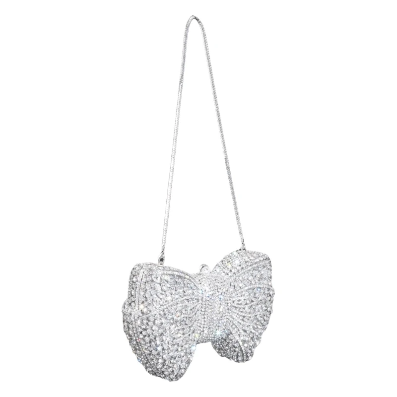 Sophisticated Evening Bag Elegant Banquet Handbag Shoulder Purse with Rhinestones Butterfly Bows For Fashionable Ladies