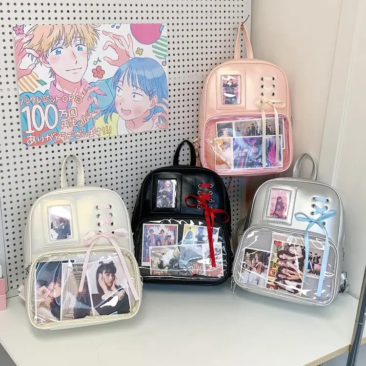 

2025 New Korean Ribbon Backpack Women Ins Anime Large Capacity Sweet PU Cosplay School Girl Shoulder Bag