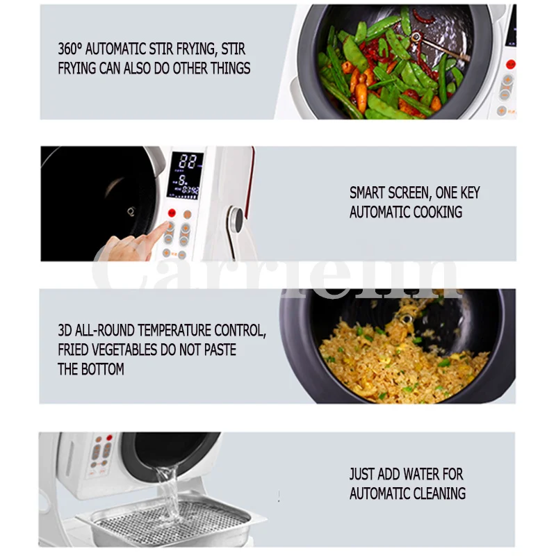 6L ผักเครื่องทำอาหาร2500W โรงอาหารอัตโนมัติขนาดใหญ่หุ่นยนต์อัจฉริยะกลองประเภทข้าวผัดอเนกประสงค์กระทะ