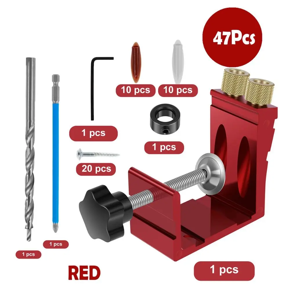 Adjustable Pocket Hole Jig Inclined Hole Pocket Dowel Joint Locator 15 Degree Angle Drill Punch Drill Guide Kit Wood Drilling