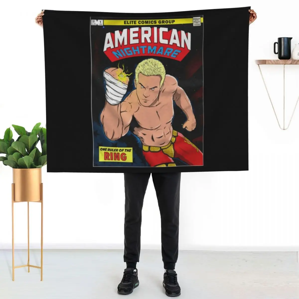 Wresting Wrestler Comic Art Classic Throw Blanket Furrys Plaid on the sofa Hairys Furry Fashion Sofas Nap Blankets