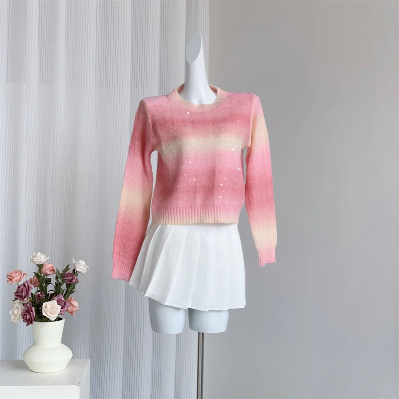 Bomon Solid color three-dimensional crochet flower pullover sweater for women 2024 Autumn new lazy niche line-neck knit top