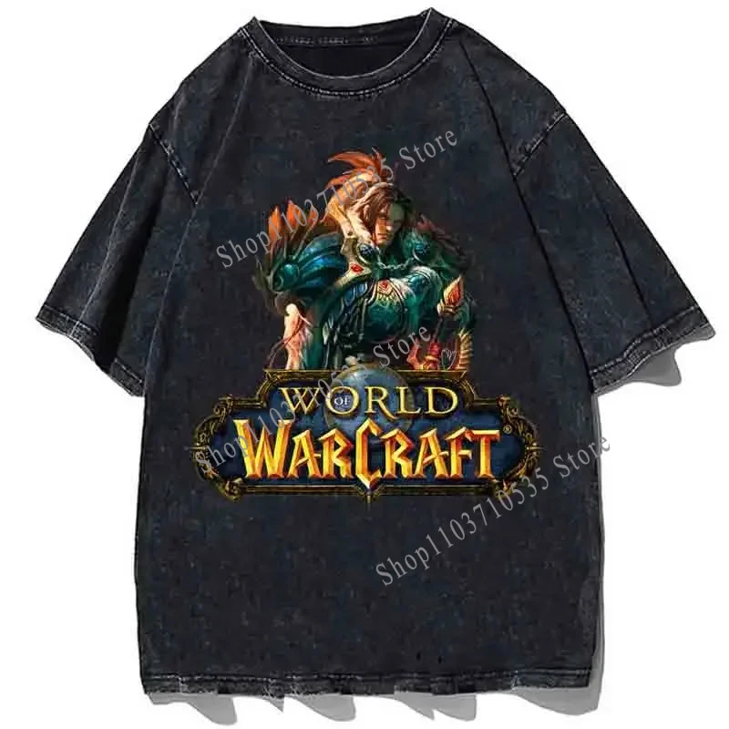 World of Warcraft Printed Tshirt Game Graphic T-shirt Vintage Cotton Loose Oversize T Shirt Summer Men Harajuku Streetwear Tees