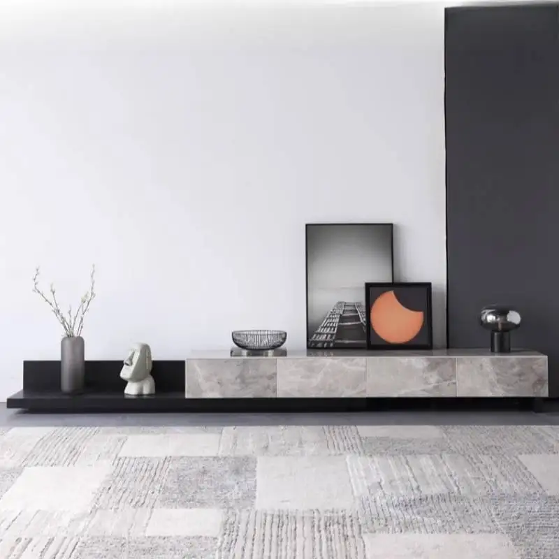 Grauer minimalistischer TV-Schrank Wohnzimmer Moderne nordische Wohnungen TV-Schrank Luxus Designer Fernseher Tisch Möbel für Zuhause