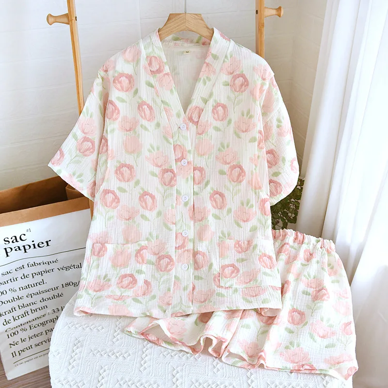 100% Cotton Maternity Clothes New Floral Print Summer Pajamas For Nursing Mothers Short Sleeve Cardigan Feeding Nightie