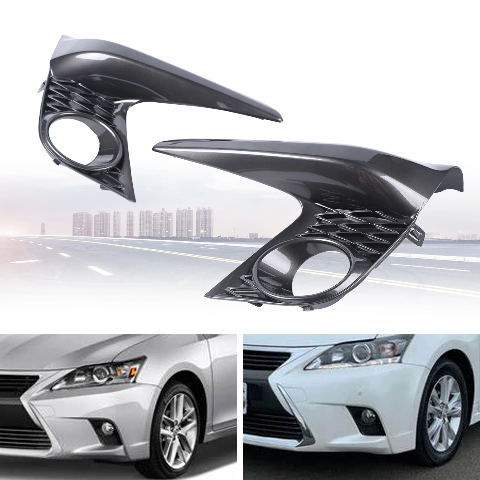 1 Pair Front Grills Bumper Fog Lights Cover Lamp Frame Trim For 2014-2017 Lexus CT200h F-Sport