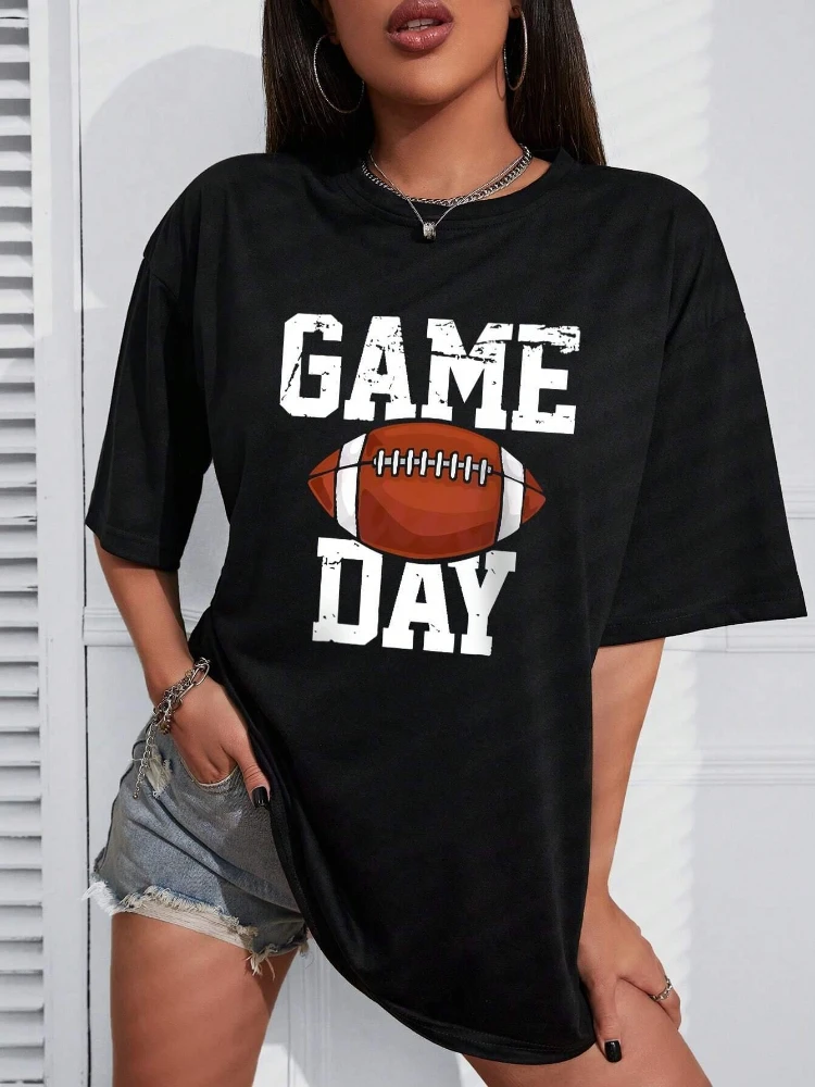 Game Day Rugby Letter Graphic Print T-Shirt Women Summer O-Neck T Shirts Cotton Short Sleeve Sport Casual T Shirt Female