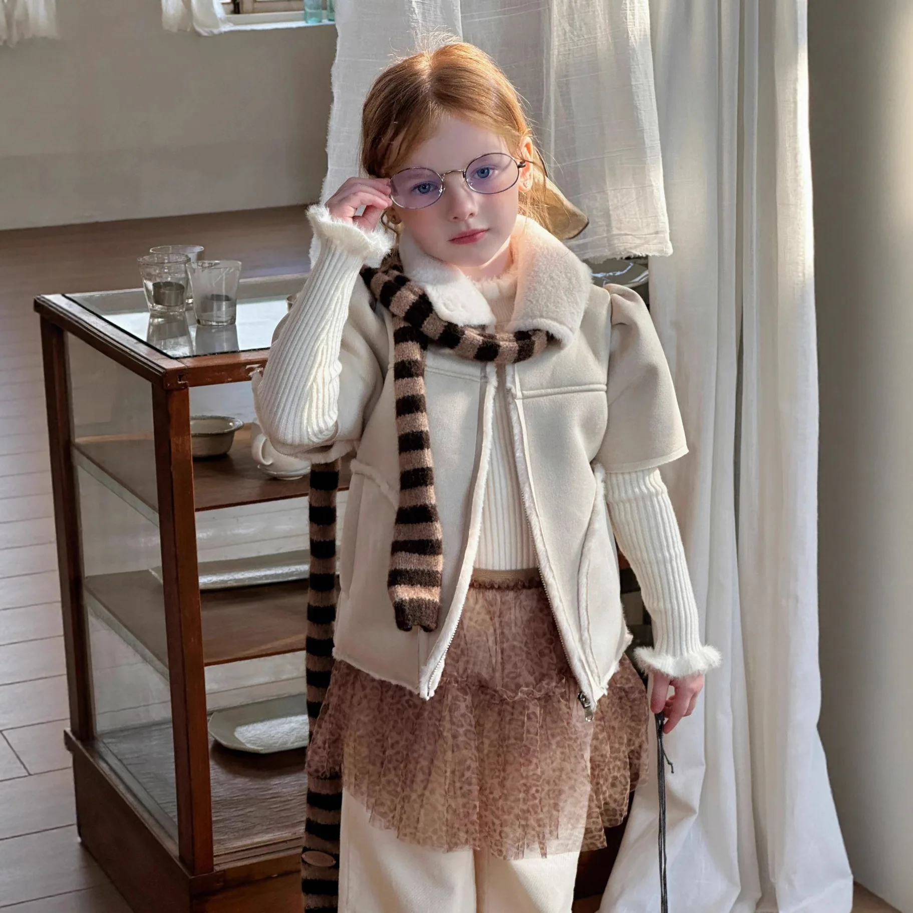 Girls' Vest 2025 Winter New Korean Children's Clothing Imitation Fur Integrated Fleece Thickened Lapel Jacket