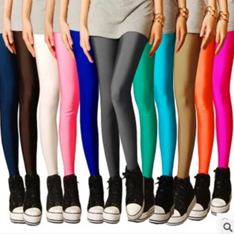 2025 New Candy Color Shiny Leggings Korean Style Plus Size Tight Fluorescent Pants
