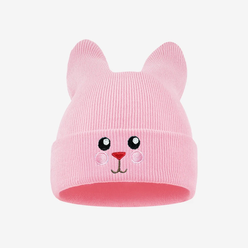 Soft Cat Ear Kids Beanie Cat Face Embroidery 1-3 Years Toddler Knitted Hat Casual Daily Outdoor Activity Headwear view 6