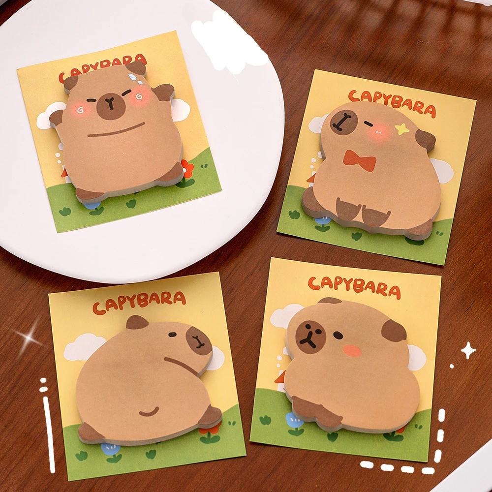 4pcs/lot Cartoon Capybara Sticky Notes for Students Cute Self-adhesive Note Pad Capibala Message Notes N Times Sticky Notes
