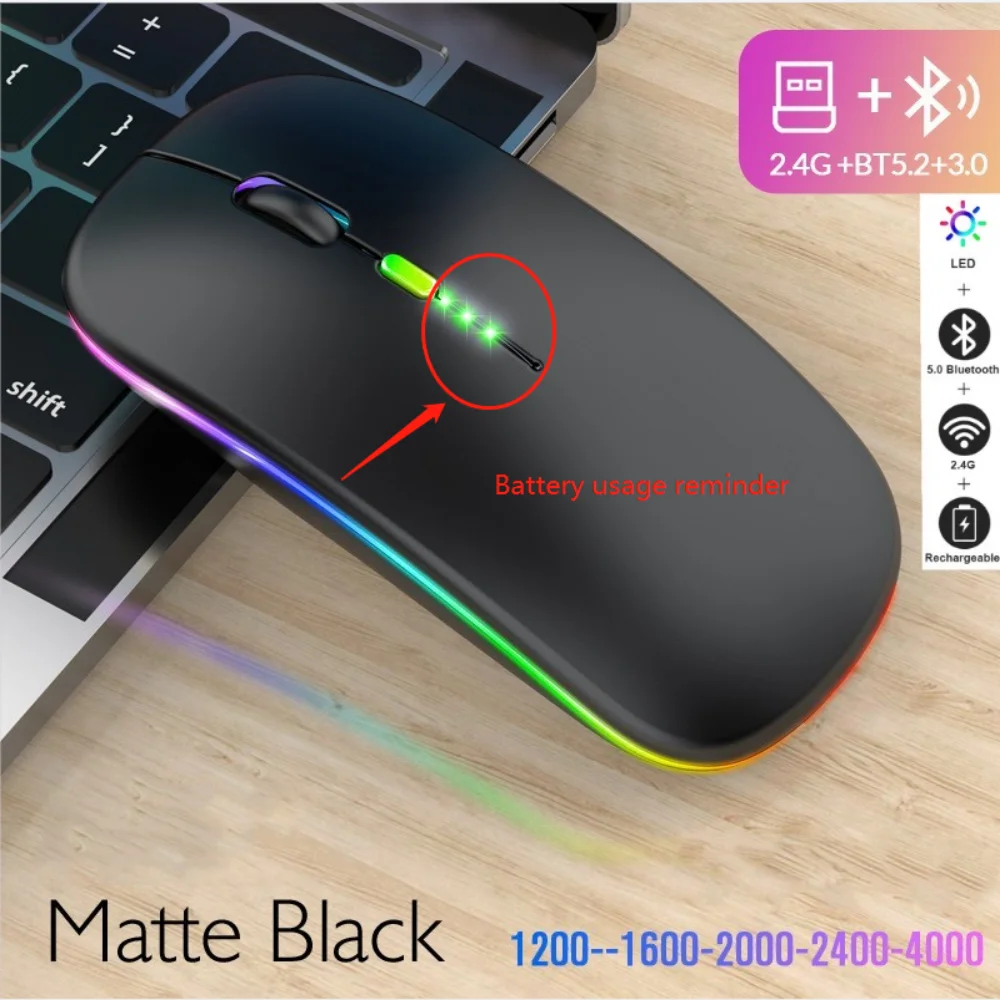 Bezprzewodowa mysz Bluetooth RGB ładowalna mysz bezprzewodowy komputer cichy Mause podświetlany diodami LED ergonomiczna mysz do gier do laptopa