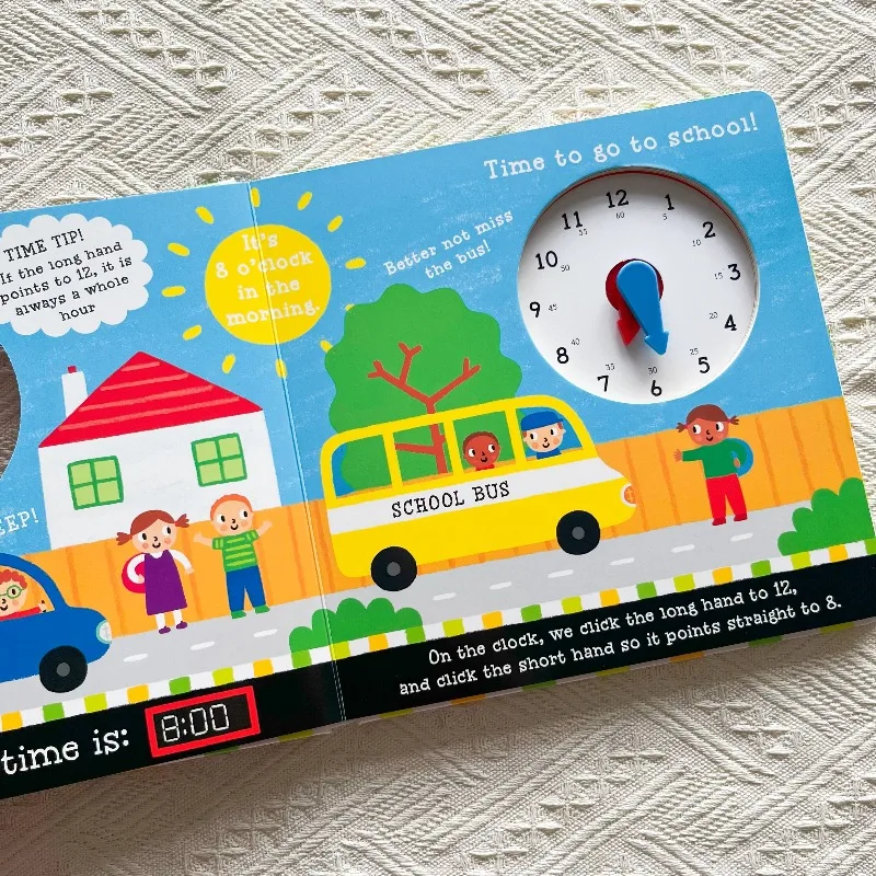 หนังสือกระดาษแข็งสำหรับเด็ก หนังสือสัมผัสและรู้สึกได้ 1-6 ปี ฉบับภาษาอังกฤษ การศึกษาปฐมวัย คลิก! แคล็ค! นาฬิกา! นาฬิกาเรียนรู้