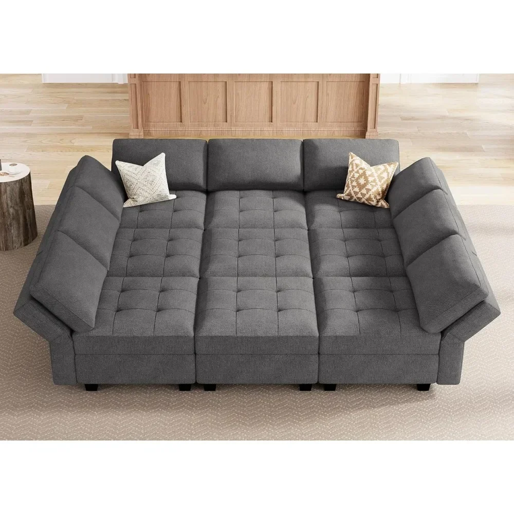 Modular Sectional Sofa with Reversible Chaise 9 Seater Sectional Sofa with Storage Modular Couch for Living Room Dark Grey