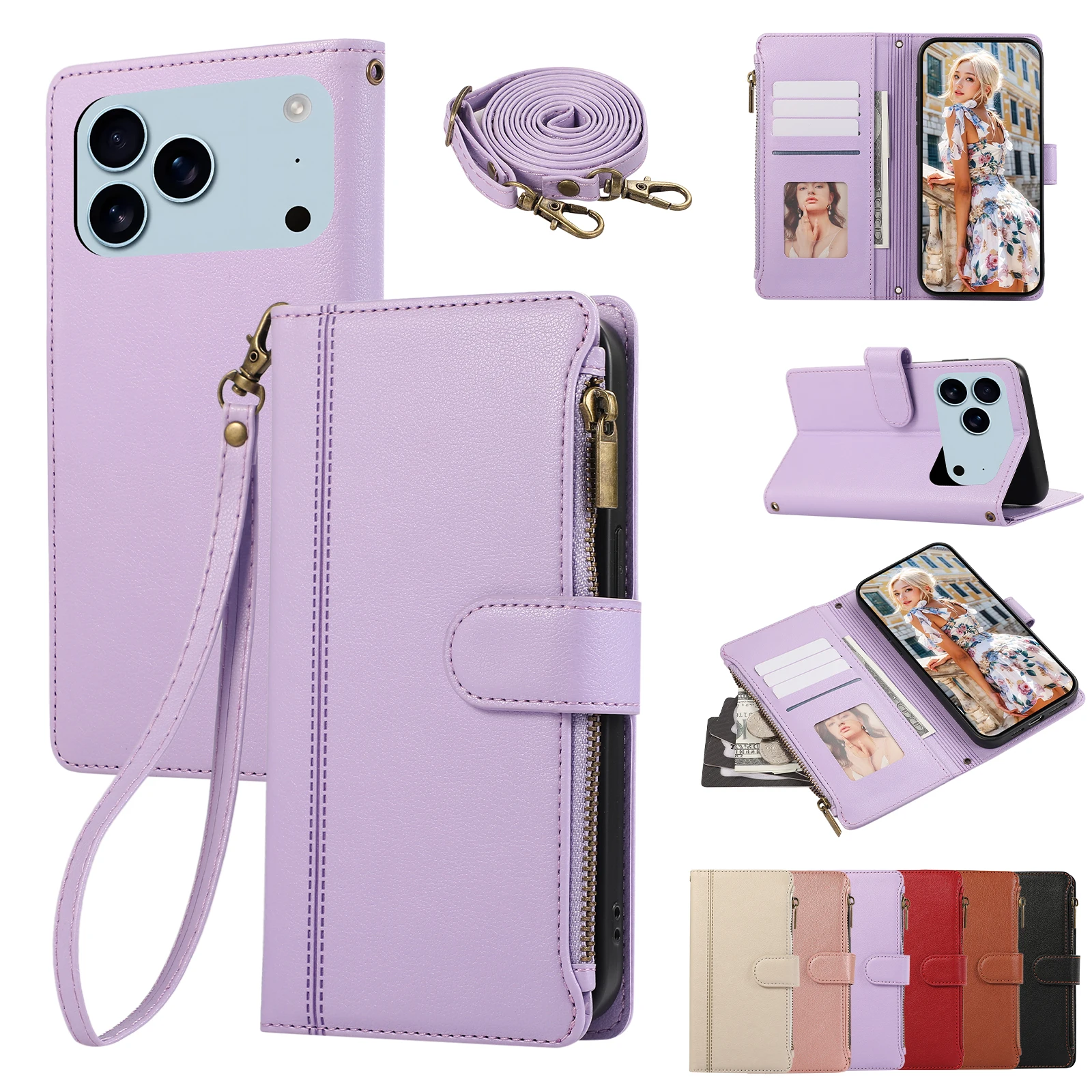Crossbody Wrist Strap Wallet with Card Holder Phone Case for