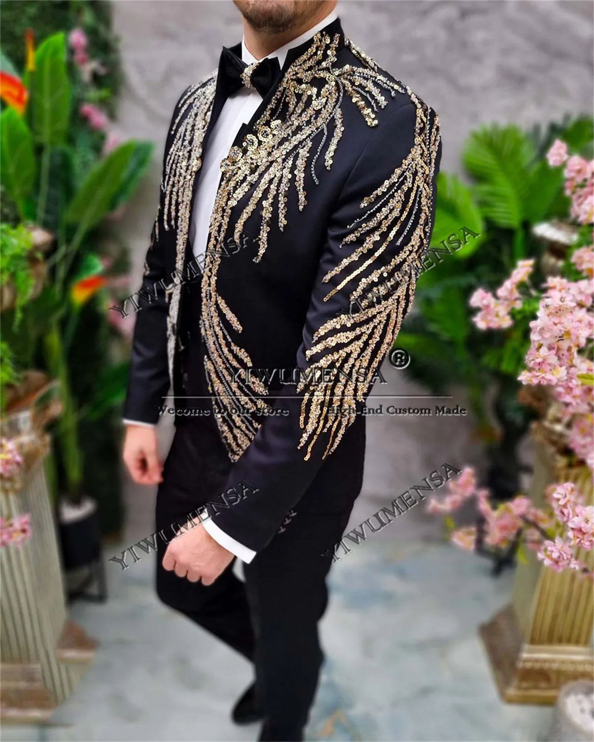 Sparkly Crystals Beaded Wedding Suits For Men Italian Design Single Breasted Prom Blazer 3 Pieces Set Groom Tuxedo traje hombre