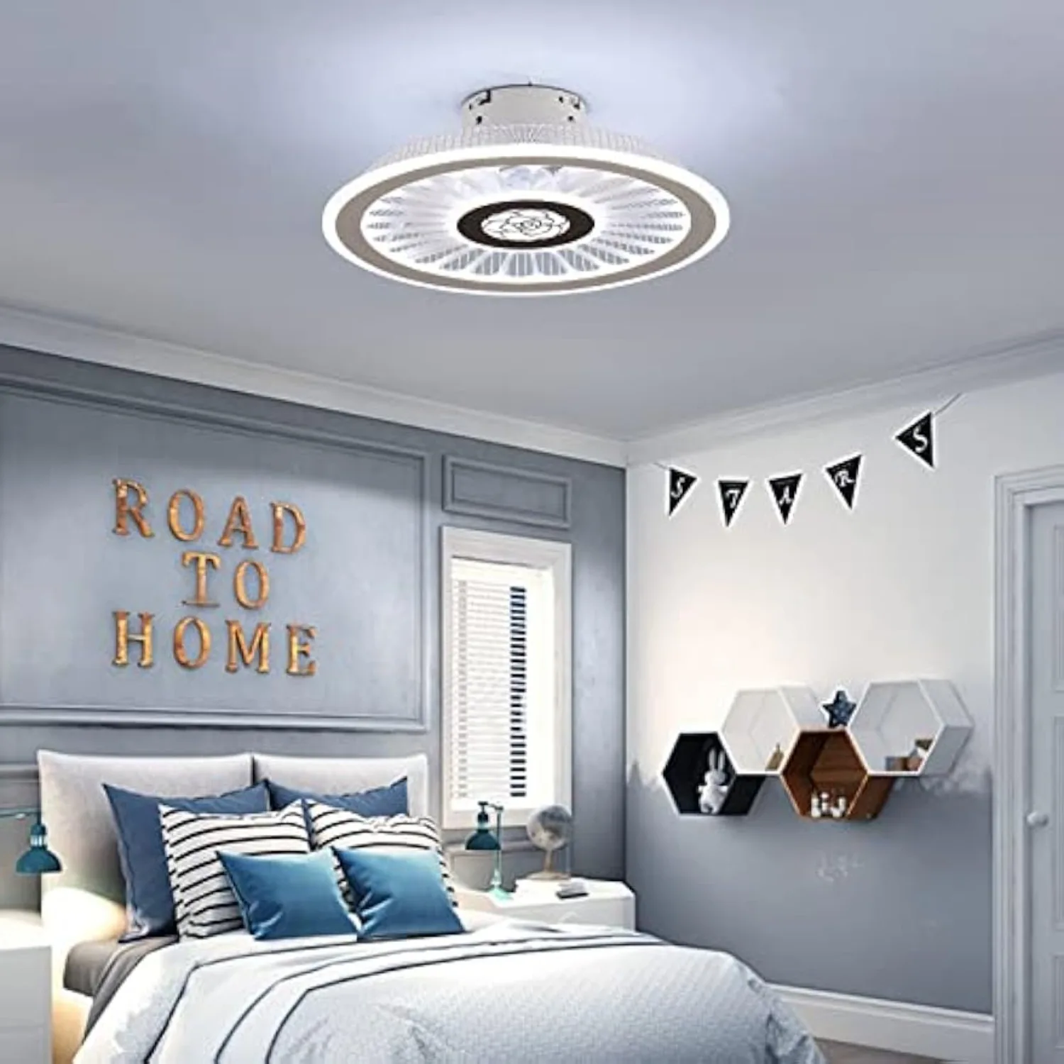 Dimmable Ceiling Fan with LED Light, Semi Flush Mount Chandelier Fan Remote Control 3 Colors 3 Speeds with Hidden Blades