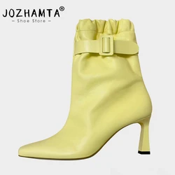 JOZHAMTA taglia 34-43 stivaletti da donna di marca di lusso scarpe con tacco alto in vera pelle donna inverno 2023 stivaletti elastici con fibbia Sexy