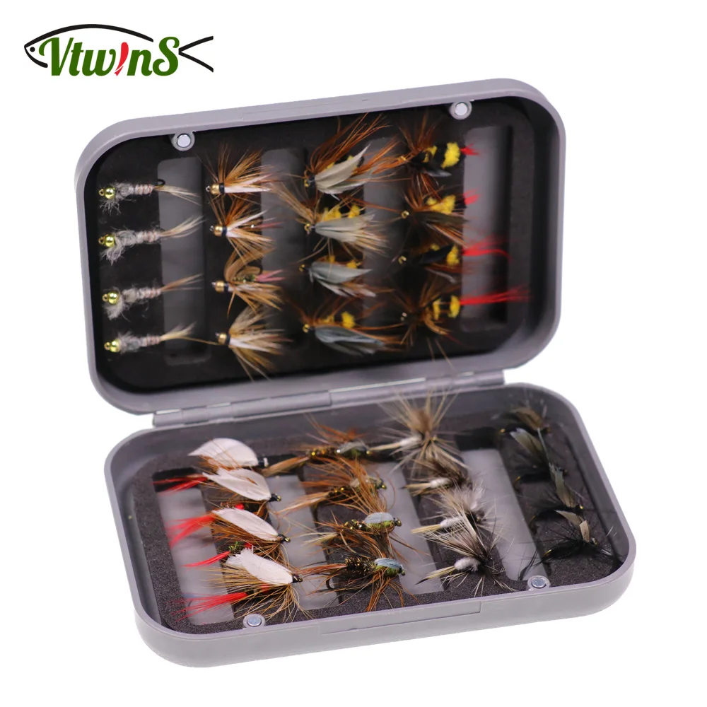 Vtwins  Insect Fly Beadhead Prince Nymph Wet Dry Flies Trout Fishing Lure Artificial Bait With Box Luya Fishing Tackle