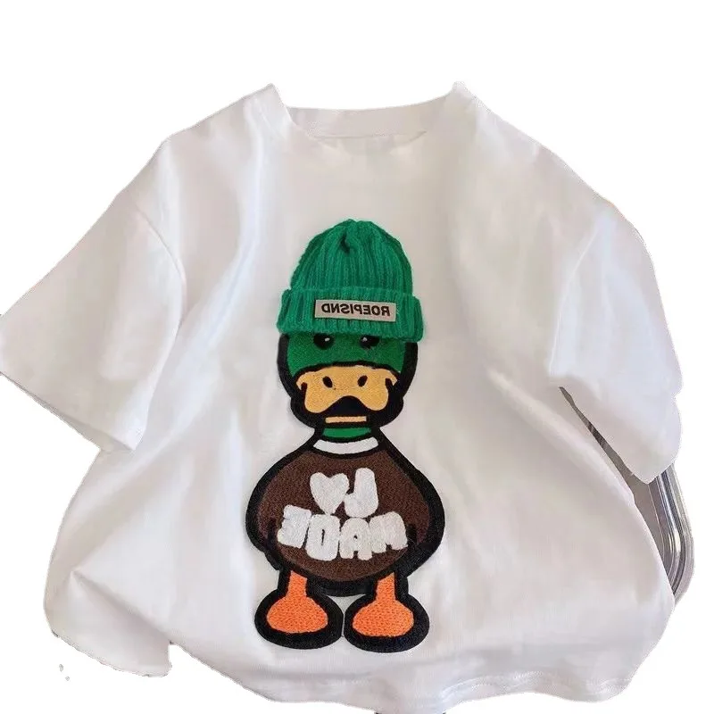 Arrival Popular Embroidered Duck Casual Korean Short Sleeved Casual Tshirt Suit 1-7Year Childrens Summer Boys Girls Tee Roupas