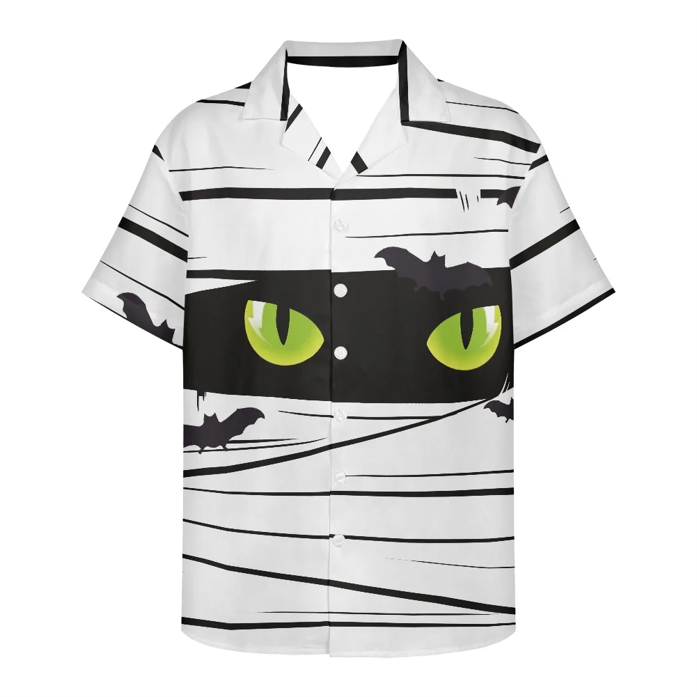 

Halloween Element Print Men's Shirt New Design 2022 Summer Men Clothing Loose Leisure Men's Shirt Short Sleeve V Neck Shirt