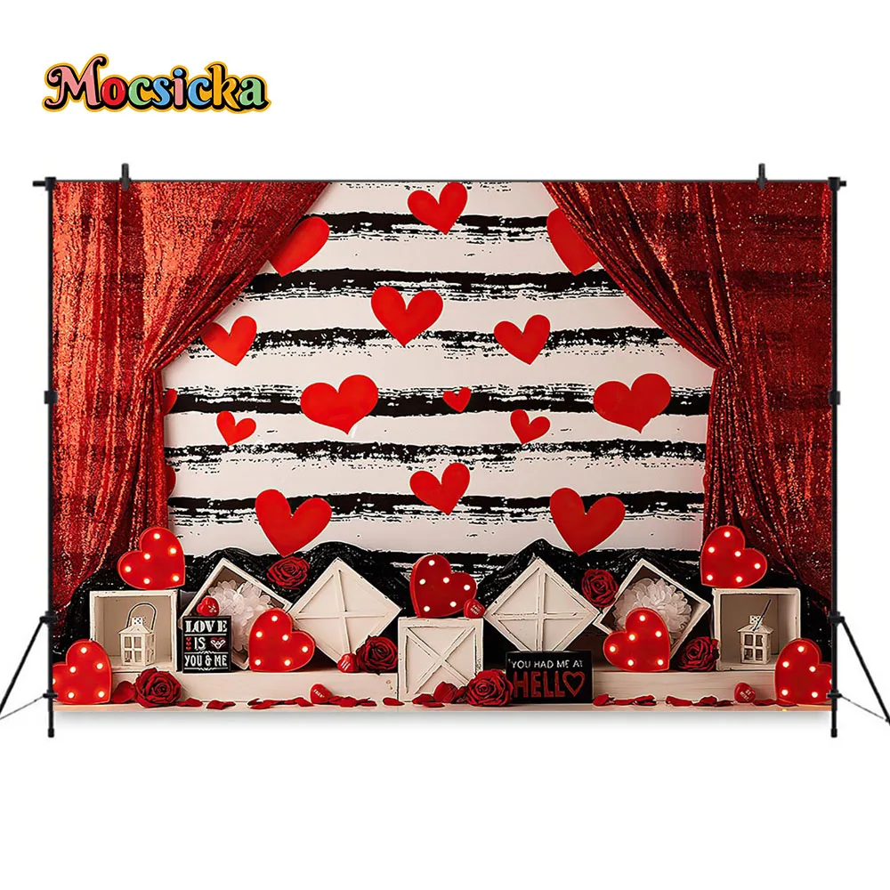 วาเลนไทน์ฉากหลังสําหรับถ่ายภาพสาวหวานเค้กวันเกิด Smash พื้นหลังแบนเนอร์สีแดงผ้าม่าน Love Rose ดอกไม้ Studio Decor