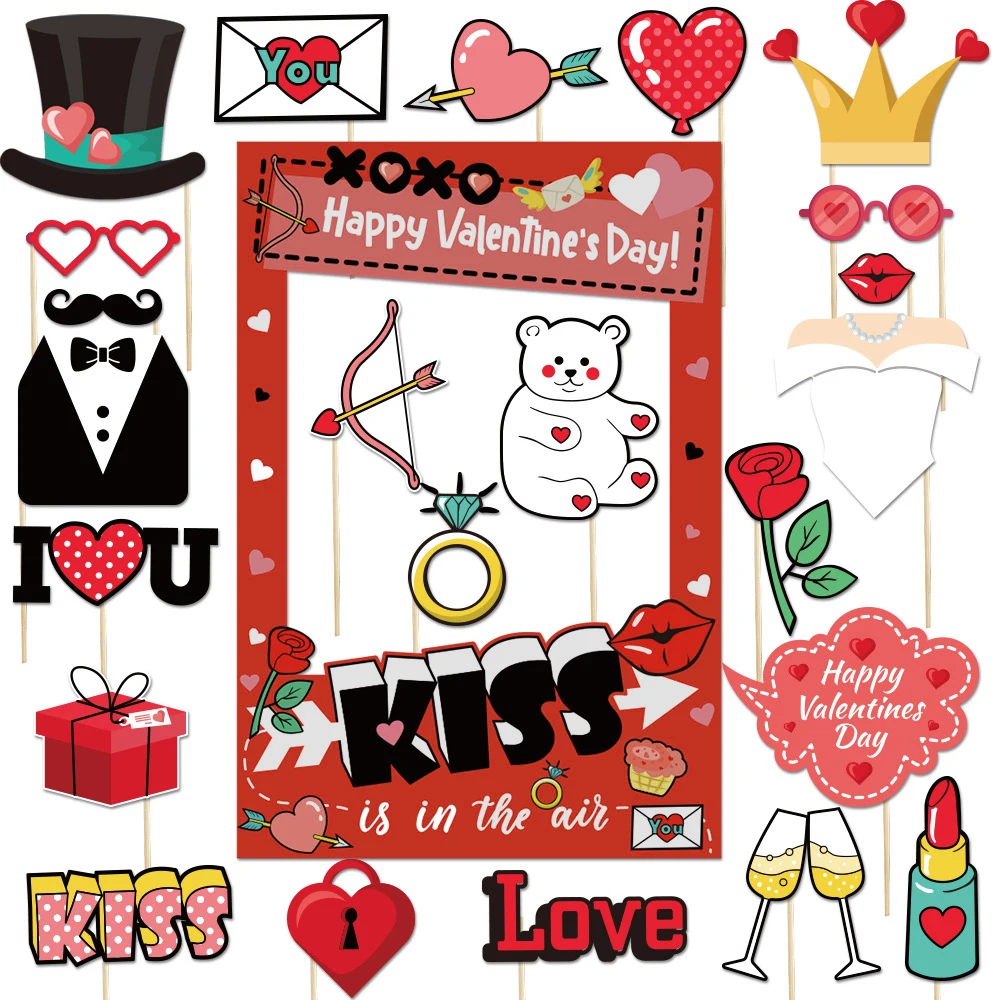 25 Stück/Set Valentinstag-Dekoration, Valentinstag-Fotorahmen, Hochzeitsspaß, Foto-Requisiten, Vorschlag-Fotodekoration