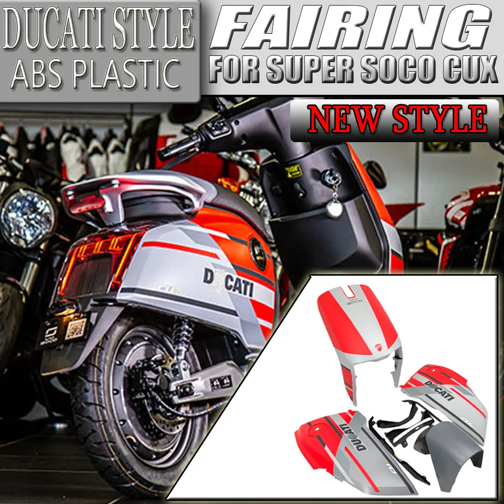 Full Fairing Kit For Super Soco CUx Ducati Style Red Grey ABS Plastic Body Panel Set With Bracket Aftermarket Replacement