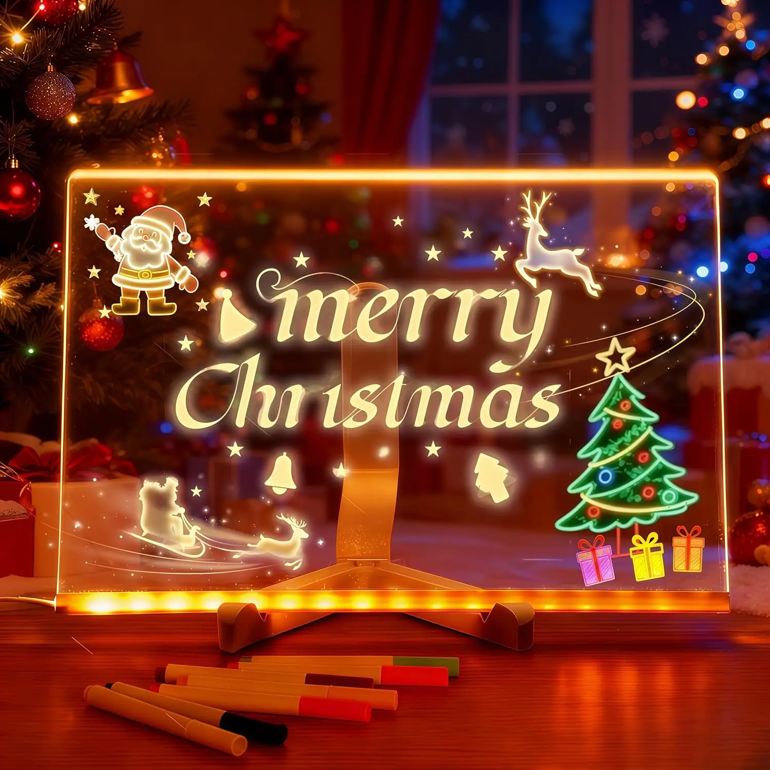 Children LED Writing Board, Colorful LED Message Board with Stand, Includes 7 Fluorescent Pens, Perfect Christmas Gift, Office